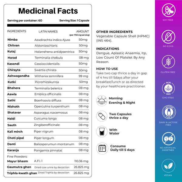 पीएलटी नॉर्म डेंगू कैप्सूल - प्लेटलेट बढ़ाने के लिए सर्वश्रेष्ठ आयुर्वेदिक दवा, ट्रांसफ्यूजन की आवश्यकता नहीं