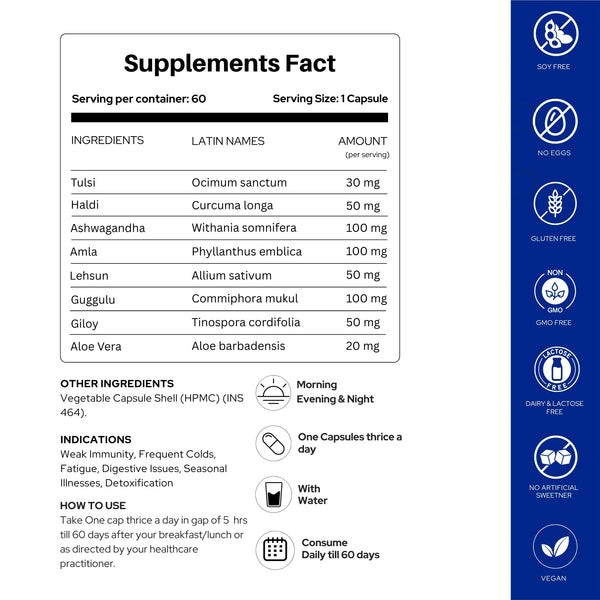इम्यूनिक्स प्राकृतिक इम्युनिटी बूस्टर | 8+ अर्क का इम्युनिटी मिश्रण | बैक्टीरिया और वायरस से लड़ने के लिए प्रतिरक्षा में सुधार करता है