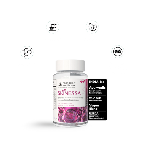 स्किनेसा | चमकदार त्वचा | मुहांसों से लड़ता है और विषाक्त पदार्थों को निकालता है - शाकाहारी कैप्सूल