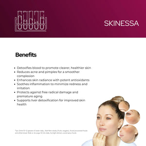 स्किनेसा | चमकदार त्वचा | मुहांसों से लड़ता है और विषाक्त पदार्थों को निकालता है - शाकाहारी कैप्सूल