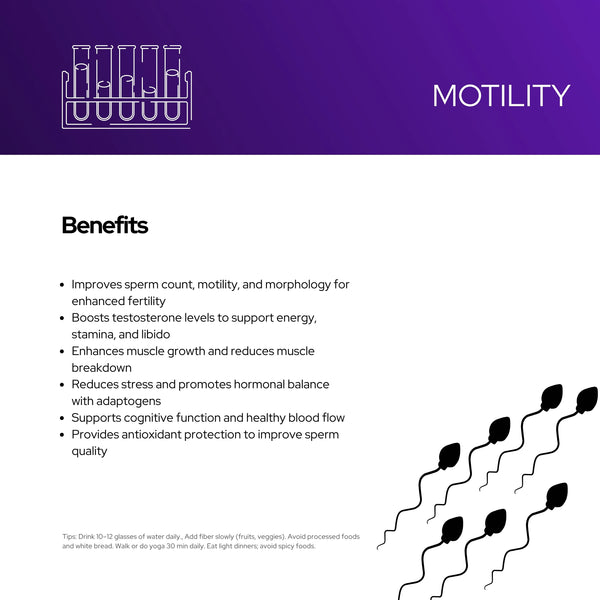 गतिशीलता - पुरुष प्रजनन क्षमता, टेस्टोस्टेरोन और जीवन शक्ति को बढ़ाएँ | शुक्राणुओं की संख्या, गतिशीलता, ऊर्जा, सहनशक्ति और कामेच्छा में वृद्धि