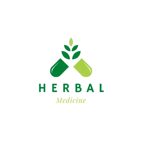 Herbal medicine logo featuring two green capsules and a leafy plant, symbolizing the integration of natural remedies with regular medical care in holistic and complementary health approaches.