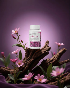 स्किनेसा | चमकदार त्वचा | मुहांसों से लड़ता है और विषाक्त पदार्थों को निकालता है - शाकाहारी कैप्सूल