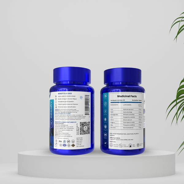 इम्यूनिक्स प्राकृतिक इम्युनिटी बूस्टर | 8+ अर्क का इम्युनिटी मिश्रण | बैक्टीरिया और वायरस से लड़ने के लिए प्रतिरक्षा में सुधार करता है