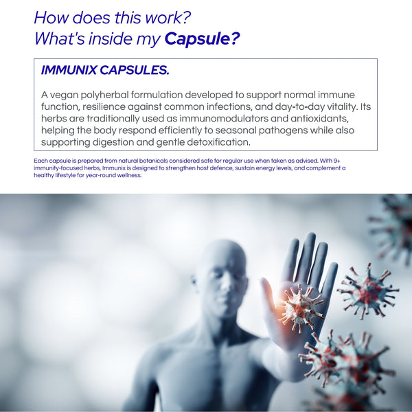 इम्यूनिक्स प्राकृतिक इम्युनिटी बूस्टर | 8+ अर्क का इम्युनिटी मिश्रण | बैक्टीरिया और वायरस से लड़ने के लिए प्रतिरक्षा में सुधार करता है