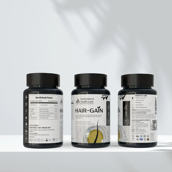 Infographic showing HAIR-CARE X herbal ingredients that nourish the scalp and strengthen hair.