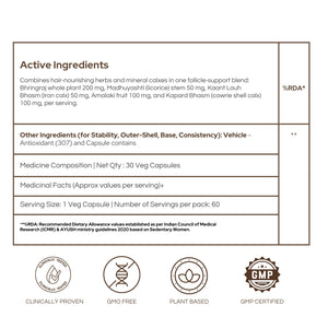 Infographic showing HAIR-CARE X herbal ingredients that nourish the scalp and strengthen hair.
