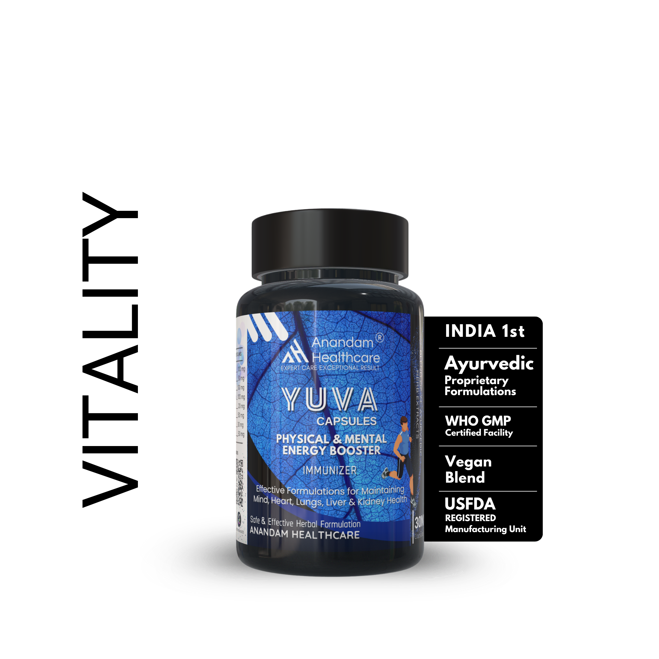 Yuva Capsules by Anandam Healthcare — 8-Herb Ayurvedic Testosterone Booster for Men, 60 Vegan Capsules, AYUSH Certified